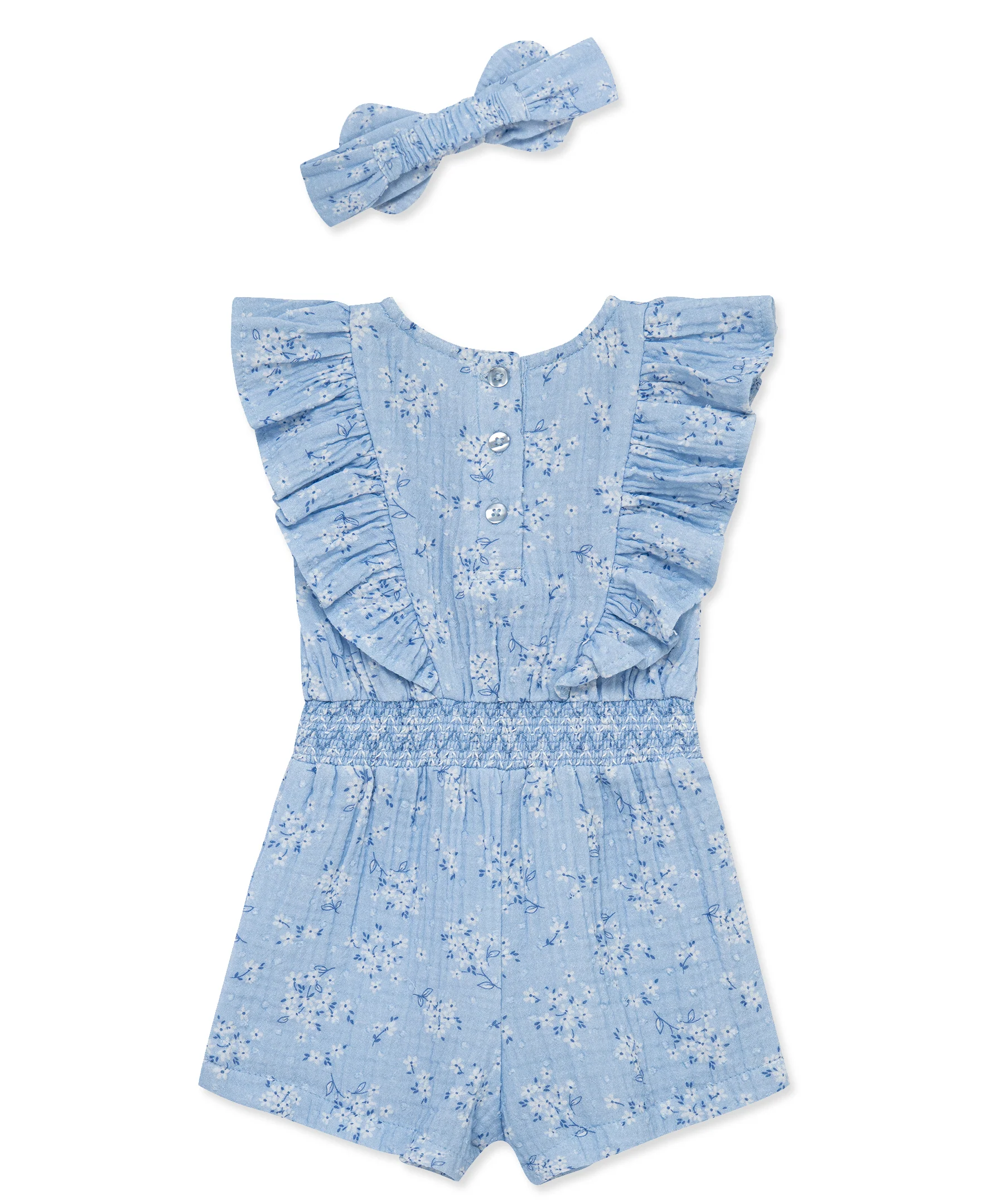 Blue Bouquet Woven Romper & Headband (12M-24M) - Image 3