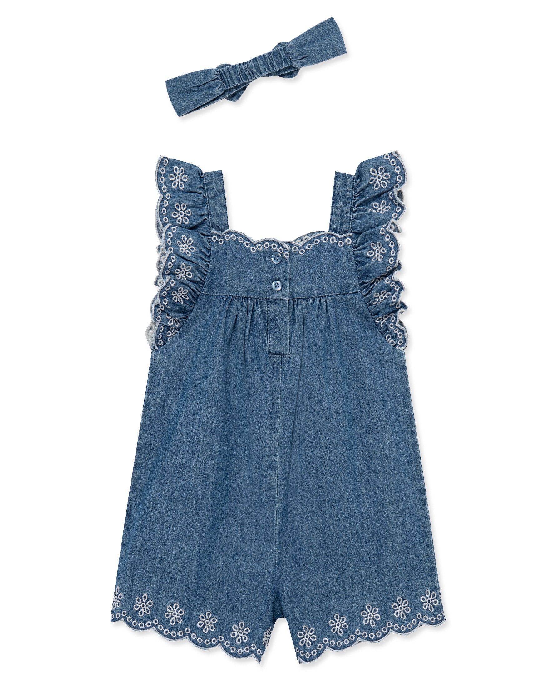 Chambray Woven Romper & Headband (12M-24M) - Image 3