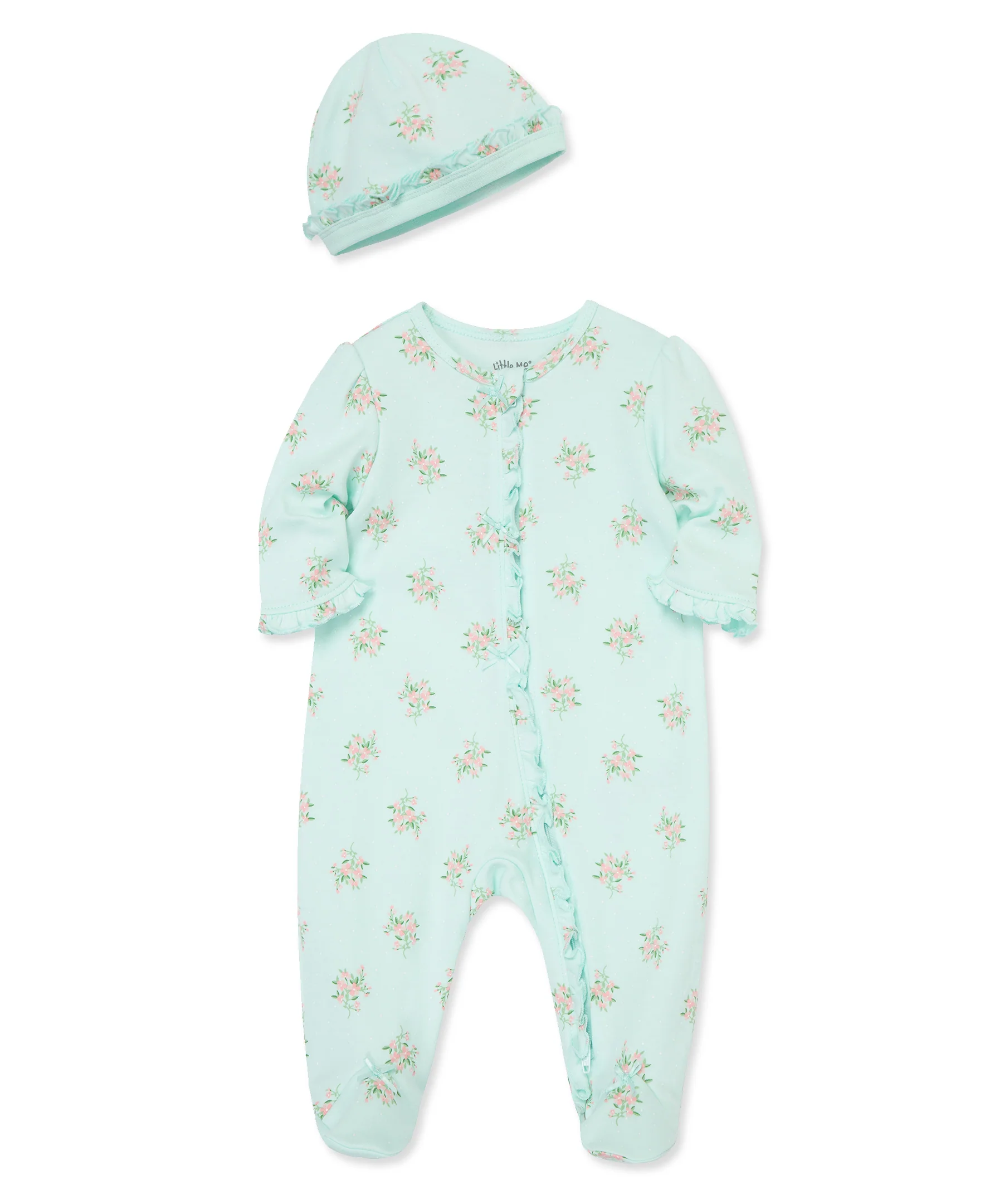 Delicate Floral Zip Footed One-Piece & Hat - Image 4