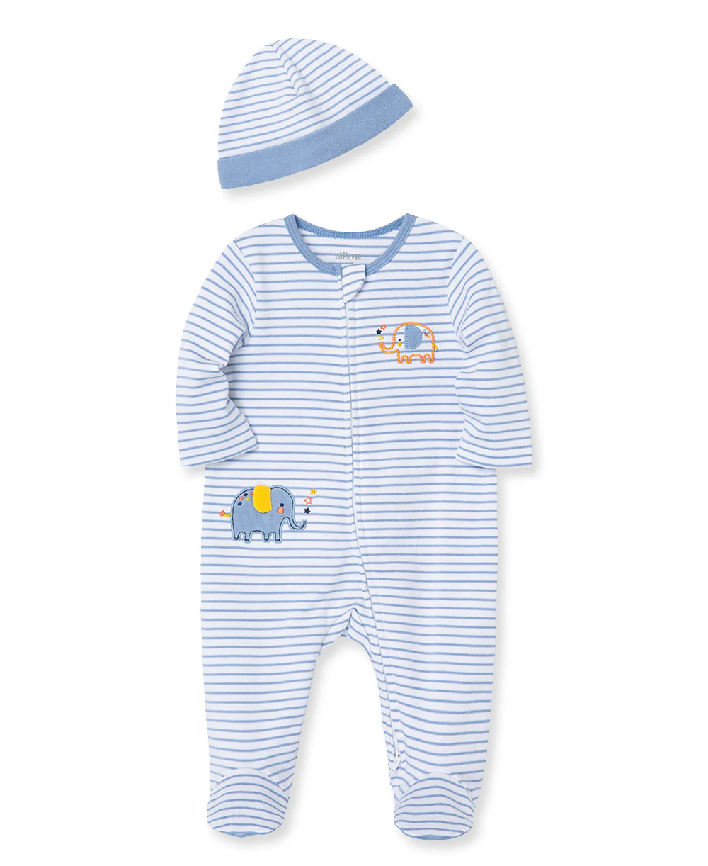 Elephant 2-Way-Zip Footed One-Piece And Hat - Image 4