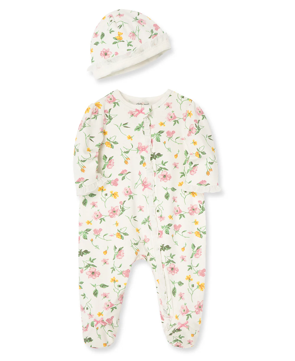 Floral Leaf 2-Way-Zip Footed One-Piece And Hat - Image 3