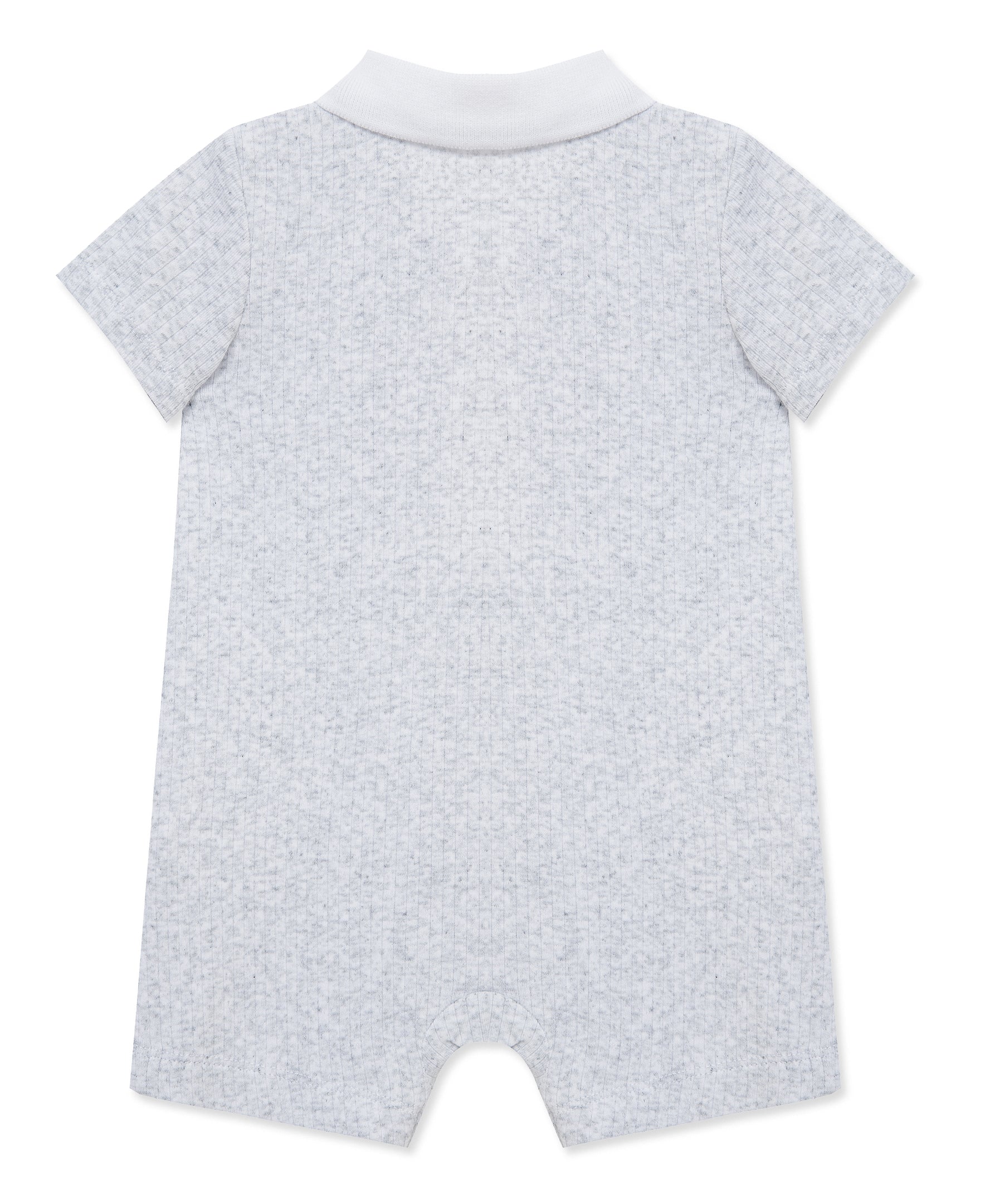 Grey Rib Knit Polo Romper - Image 3