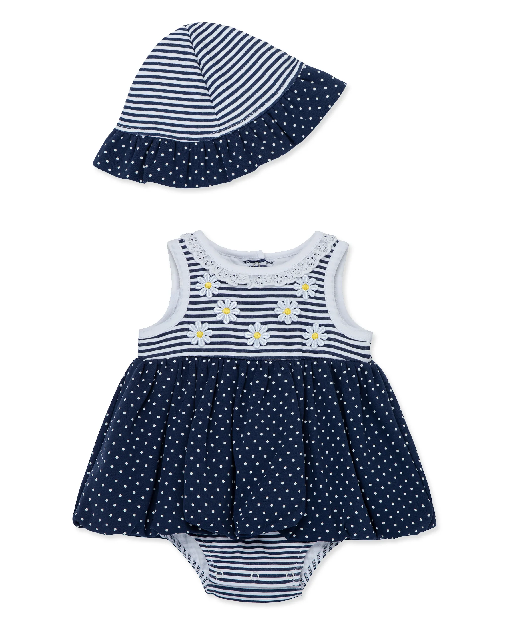 Navy Daisies Knit Popover & Hat