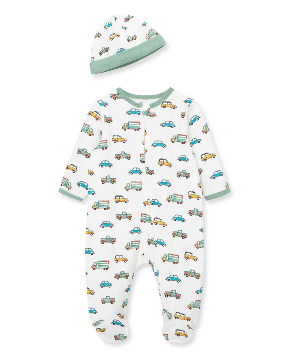On the Go 2-Way-Zip Footed One-Piece and Hat
