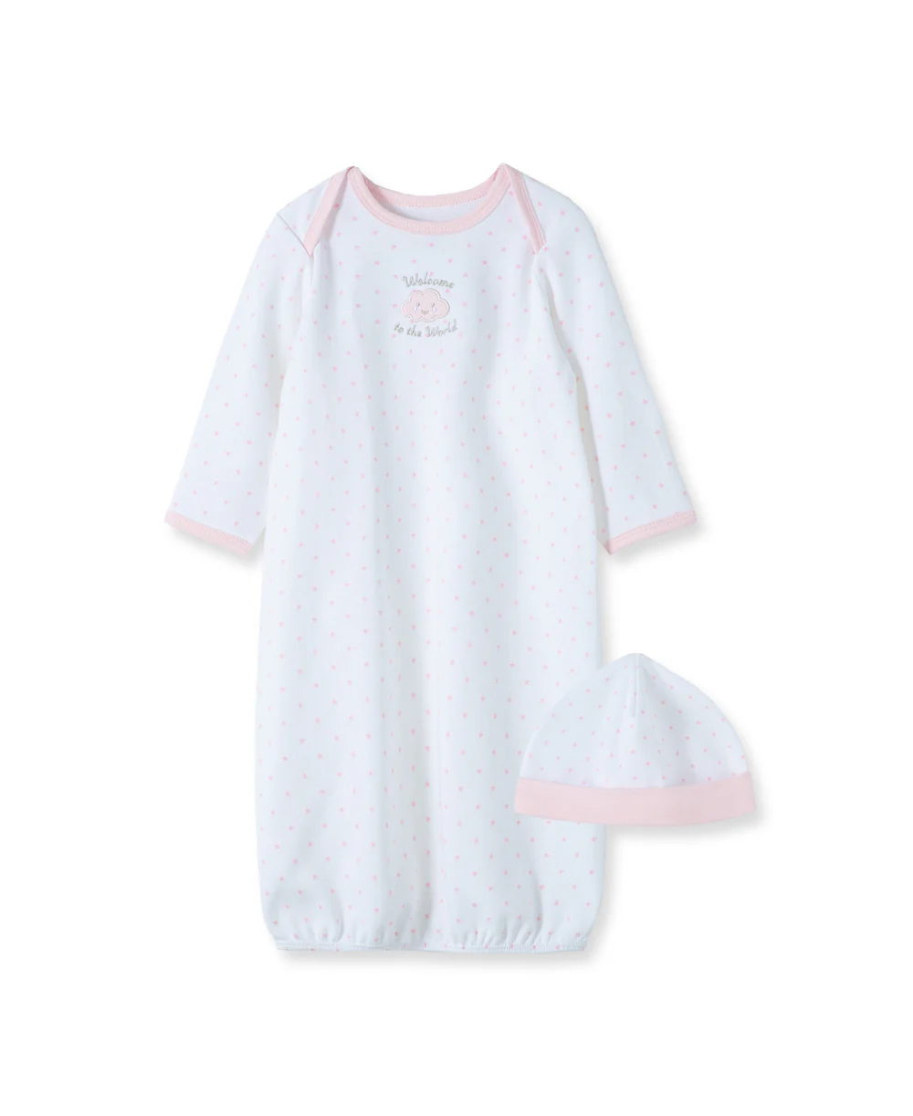 Pink Welcome To The World Sleeper Gown and Hat