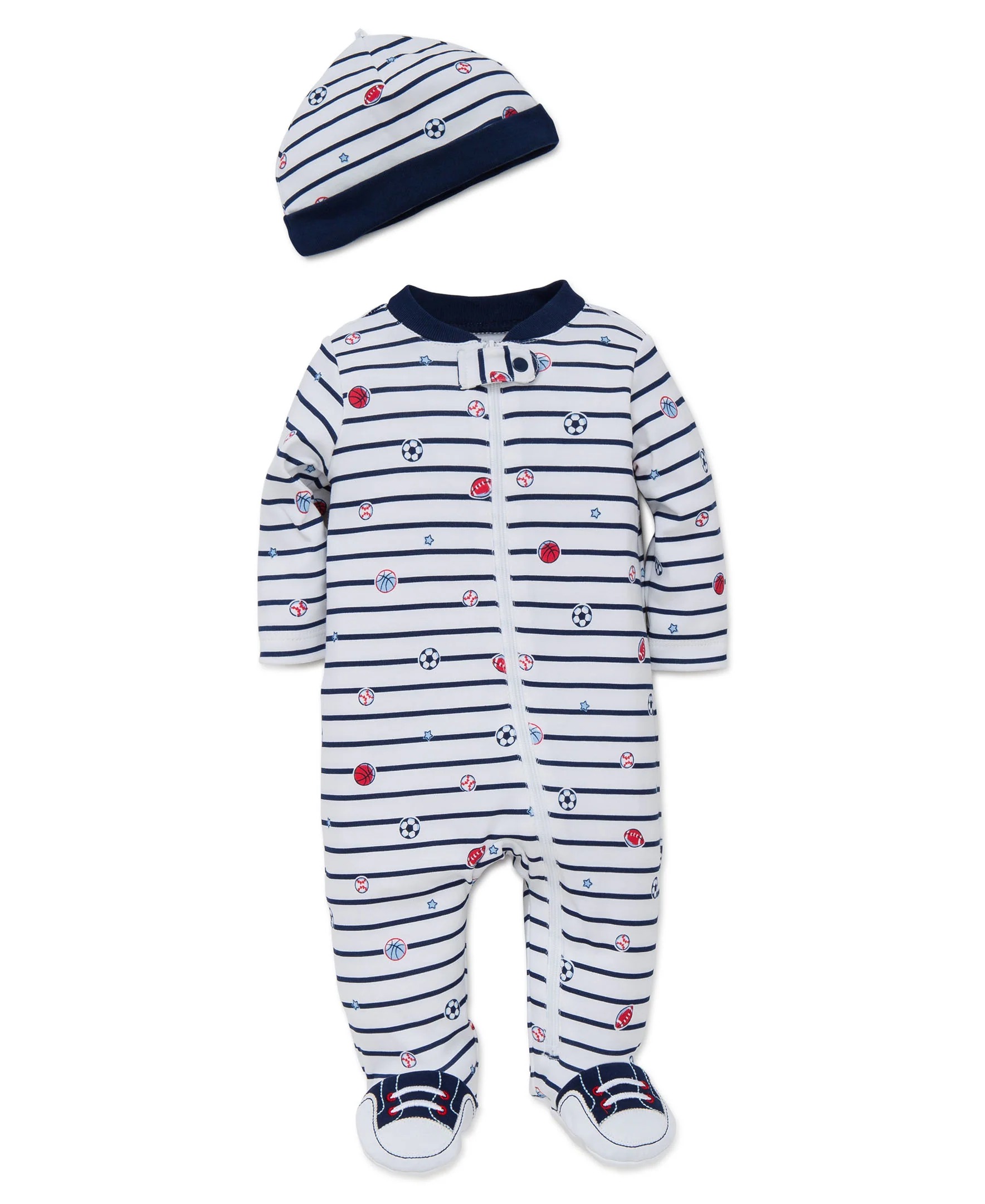 Sports Star 2-Way-Zip Footed One-Piece and Hat - Image 3