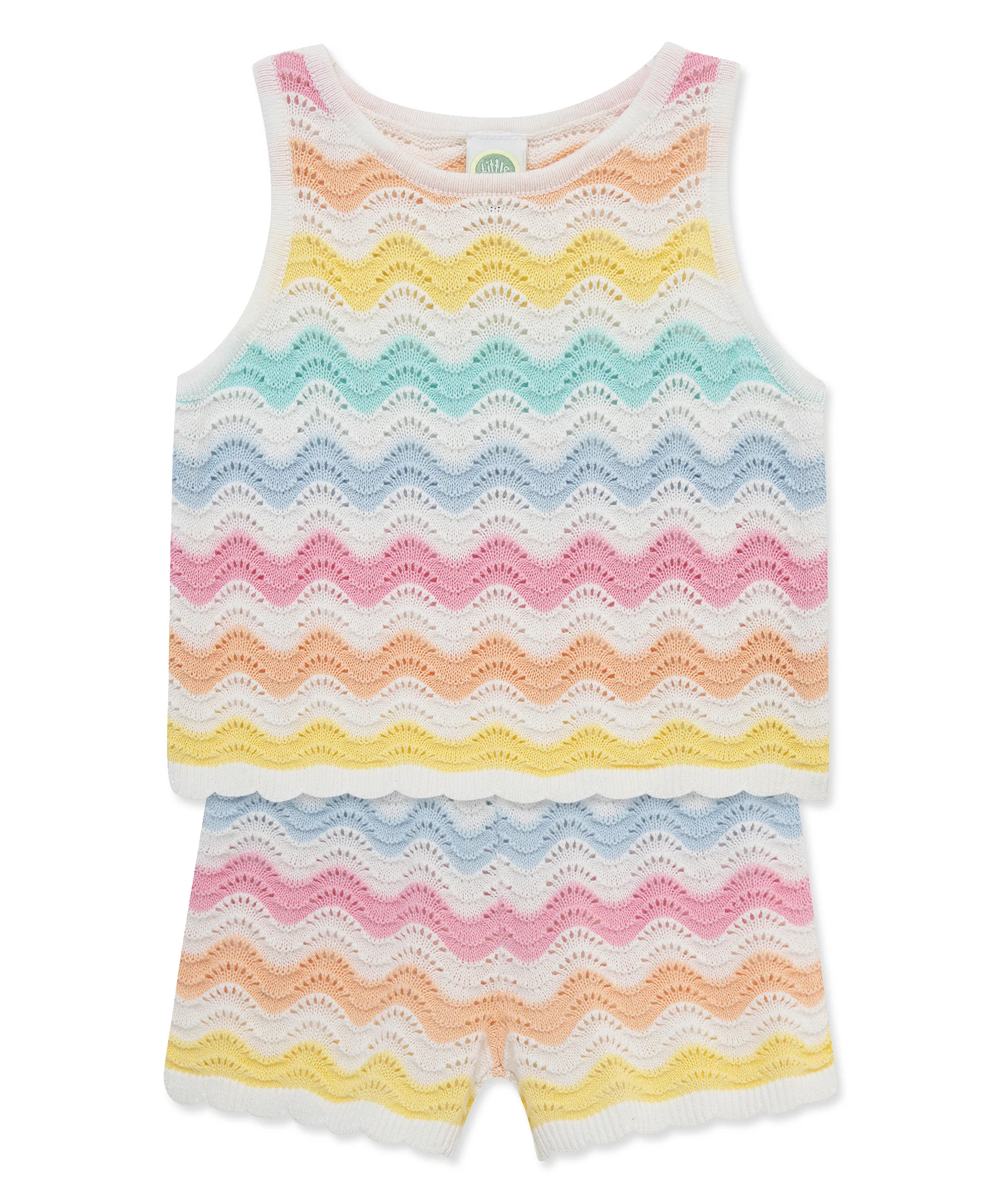 Wavy Pointelle Knit Short Set - Image 3