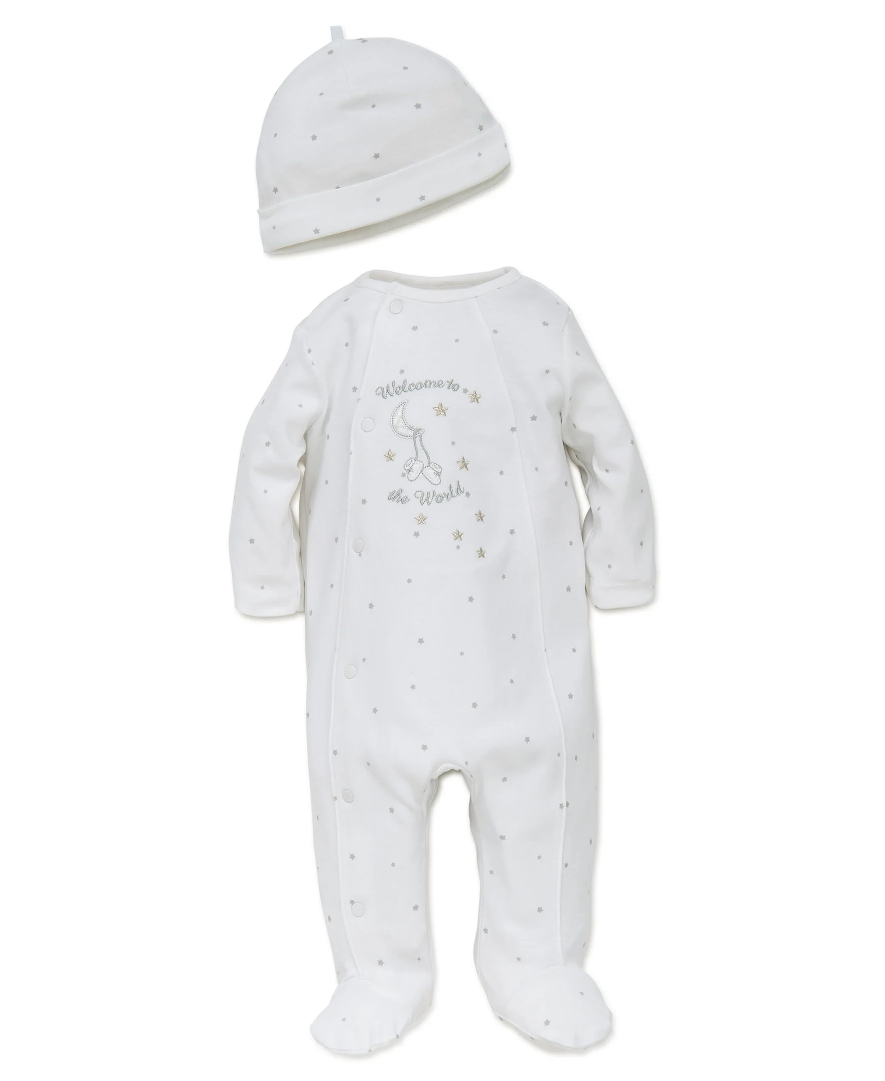 Welcome To The World Footed One-Piece and Hat - Image 3