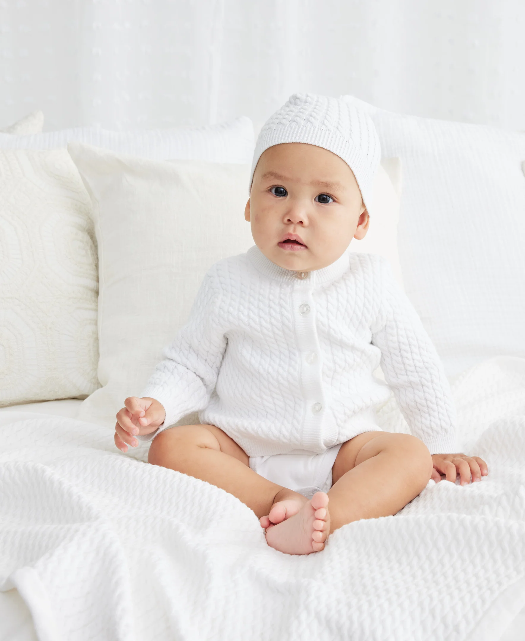 White Cable Knit Receiving Blanket - Image 2